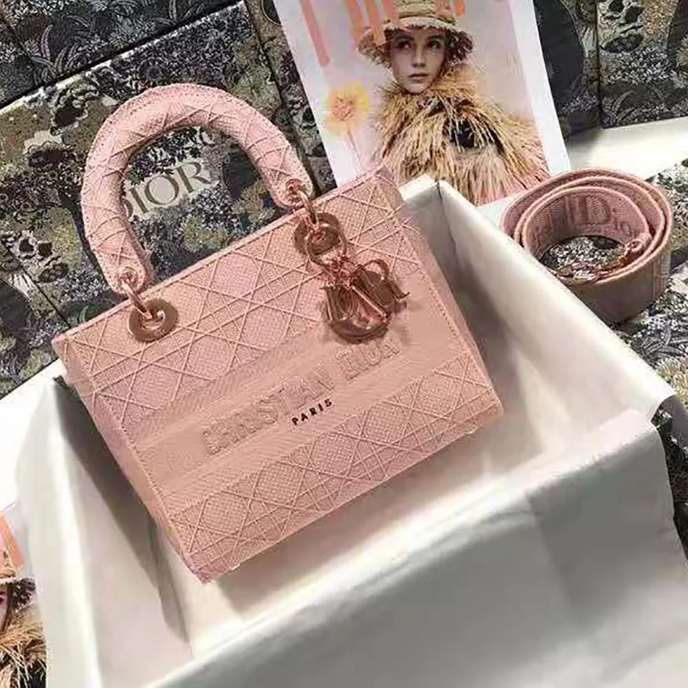 Dior Medium Lady D-Lite Bag Cannage Embroidery in Pink