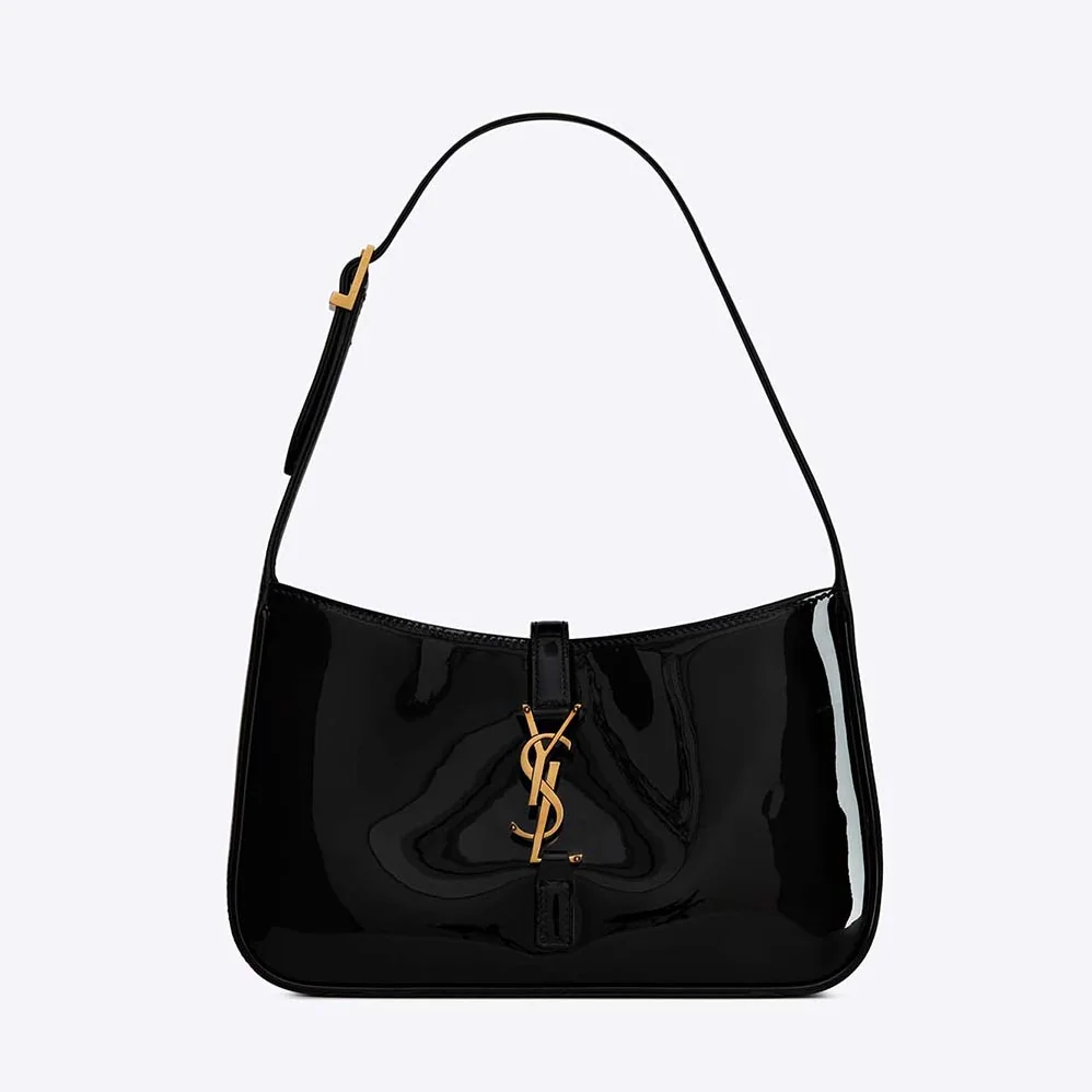 Saint Laurent YSL Le 5 A 7 Hobo Bag in Patent Leather for Women in Black Saint Laurent YSL Le 5 A 7 Hobo Bag in Patent Leather for Women in Black