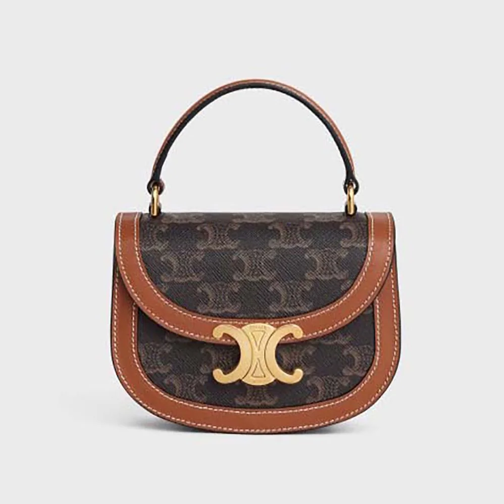 Celine Mini Besace Triomphe in Shiny Calfskin for Women in Brown Celine Mini Besace Triomphe in Shiny Calfskin for Women in Brown