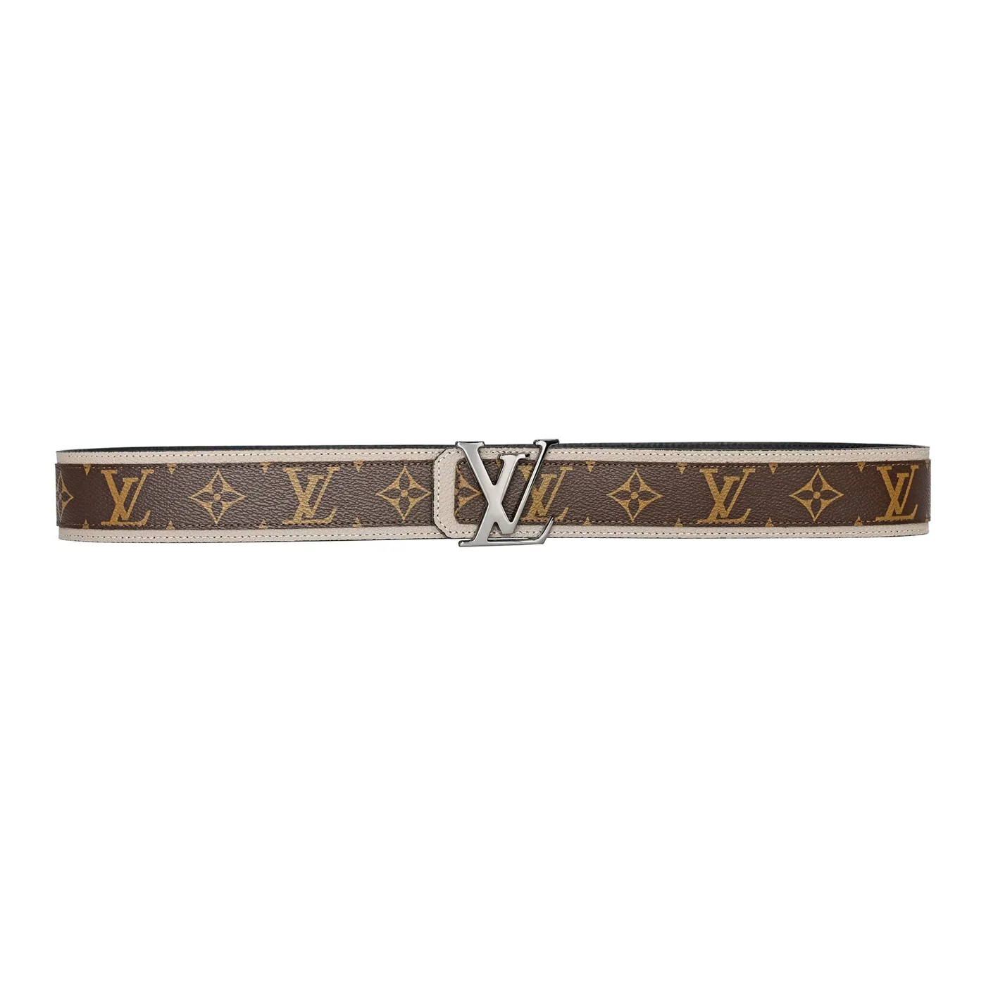 Brown Monogram style Leather Belt Amazing Beige