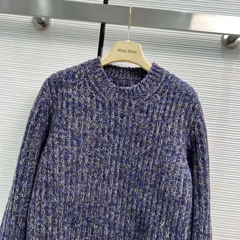 Miu Miu Wool Sweater with Knit Logo Patch for Women in Blue