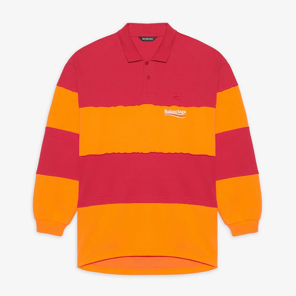 Balenciaga Patchwork Polo in Raspberry for Women in White Balenciaga Patchwork Polo in Raspberry for Women in White