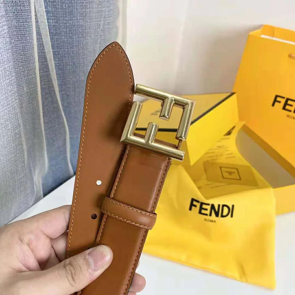 Fendi Belt with Loop and FF Stud Buckle for Women in Brown Fendi Belt with Loop and FF Stud Buckle for Women in Brown