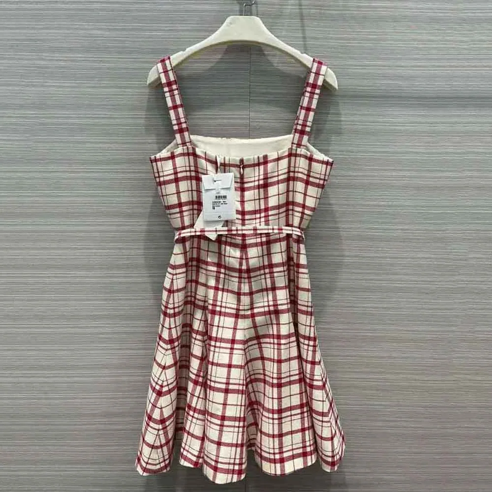 Dior Short Dress Raspberry and White Check n Dior Pop Wool Twill for Women Dior Short Dress Raspberry and White Check n Dior Pop Wool Twill for Women