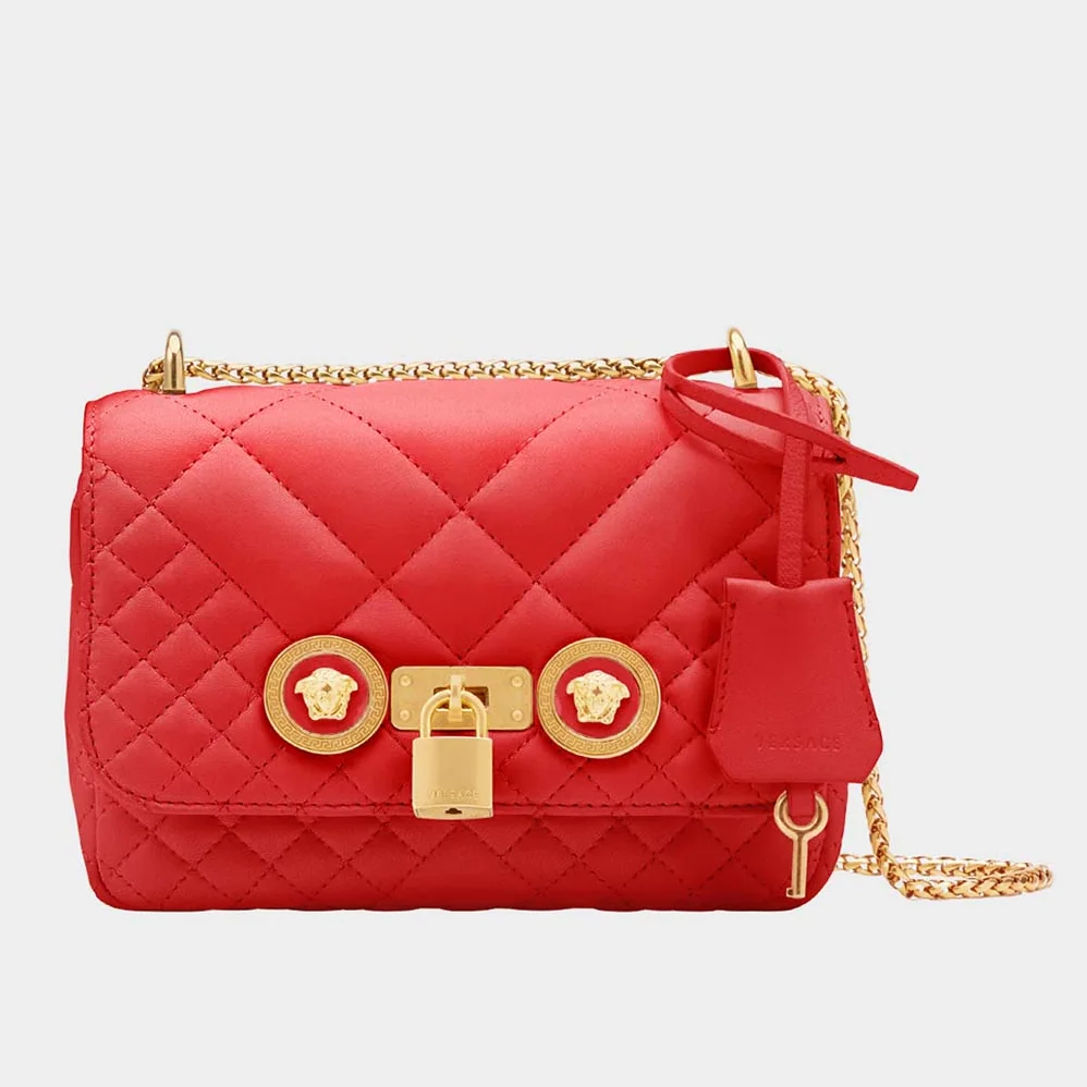 Versace Small Quilted Icon Shoulder Bag Nappa Leather for Women in Red Versace Small Quilted Icon Shoulder Bag Nappa Leather for Women in Red