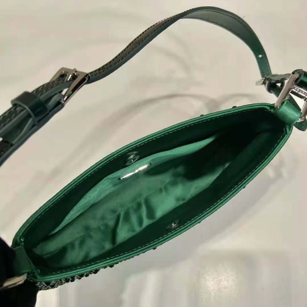 Prada Cleo Satin Bag with Crystals for Women in Green