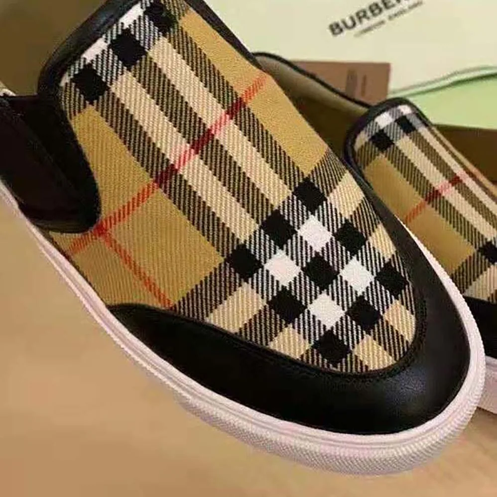 Burberry Leather and Vintage Check Slip-on Sneakers for Women in Black