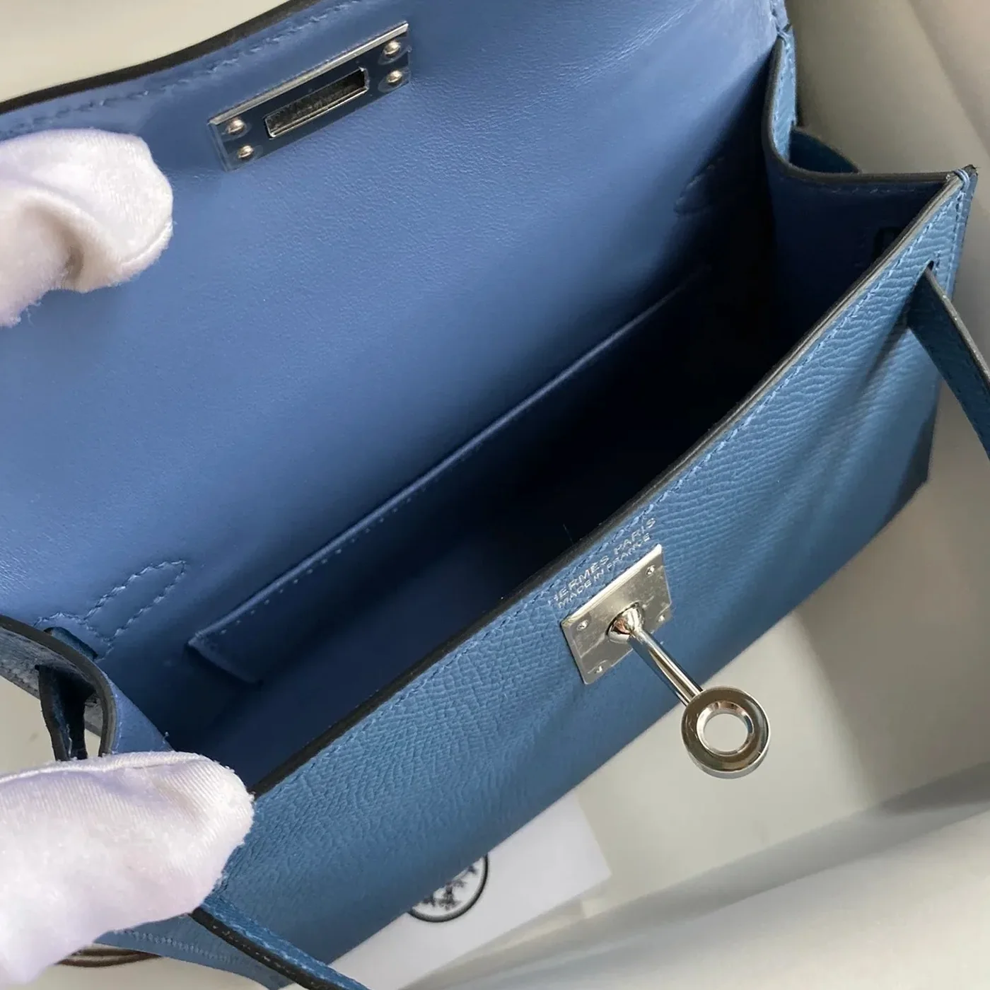 Hermes Kelly Mini Top Handle Bag in Navy Epsom Palladium Hardware Hermes Kelly Mini Top Handle Bag in Navy Epsom Palladium Hardware