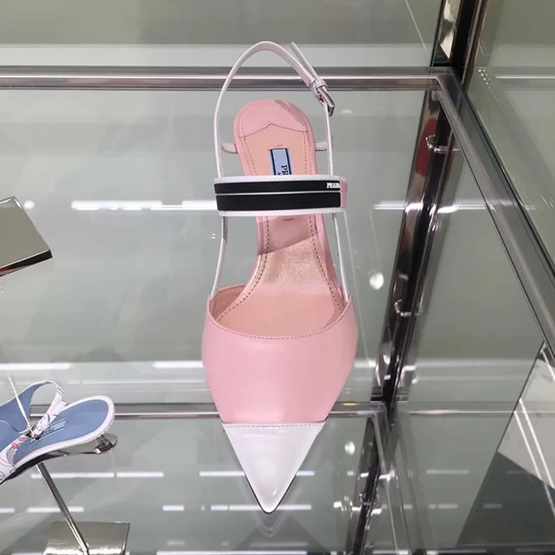Prada Two-Tone Leather Slingbacks Shoes Pink for Women Prada Two-Tone Leather Slingbacks Shoes Pink for Women