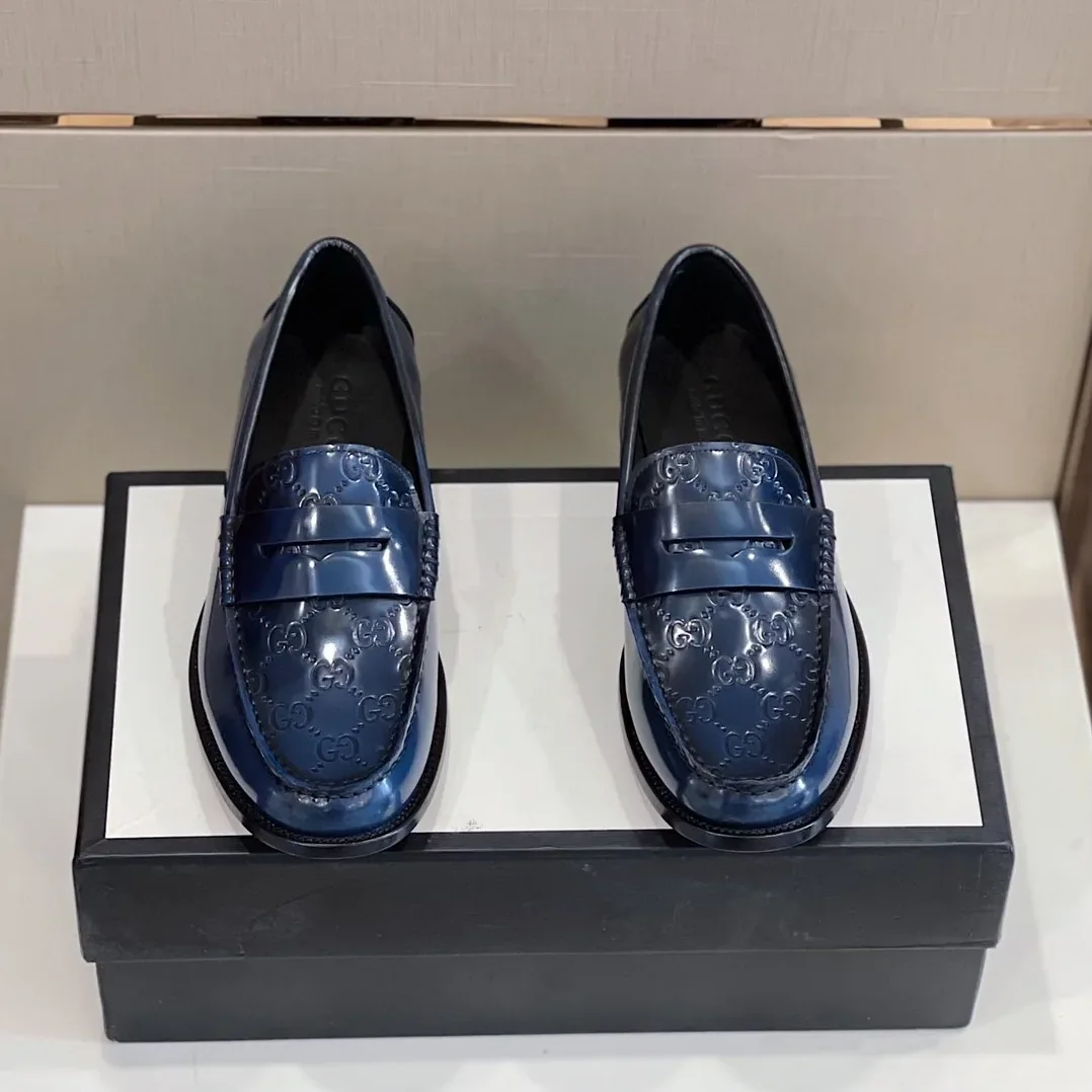 Gucci GG Embossed Loafers Horsebit Blue for Men Gucci GG Embossed Loafers Horsebit Blue for Men