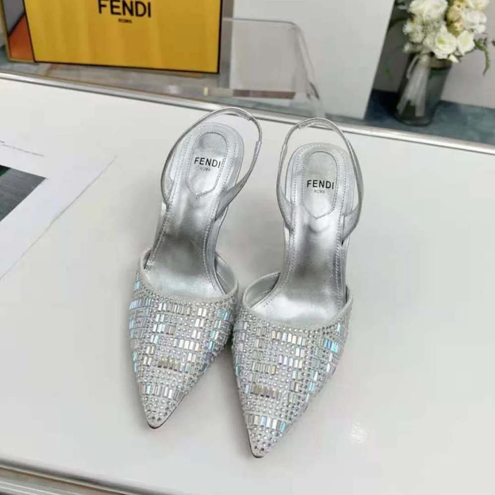 Fendi First Silver-colored Rhinestone High in heeled Slingbacks Fendi First Silver-colored Rhinestone High in heeled Slingbacks