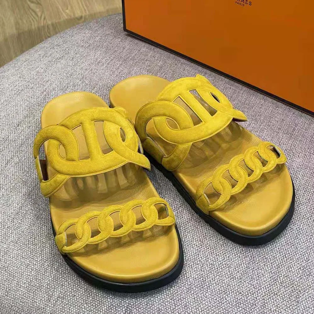Hermes Extra Sandal in Suede Goatskin for Women in Yellow