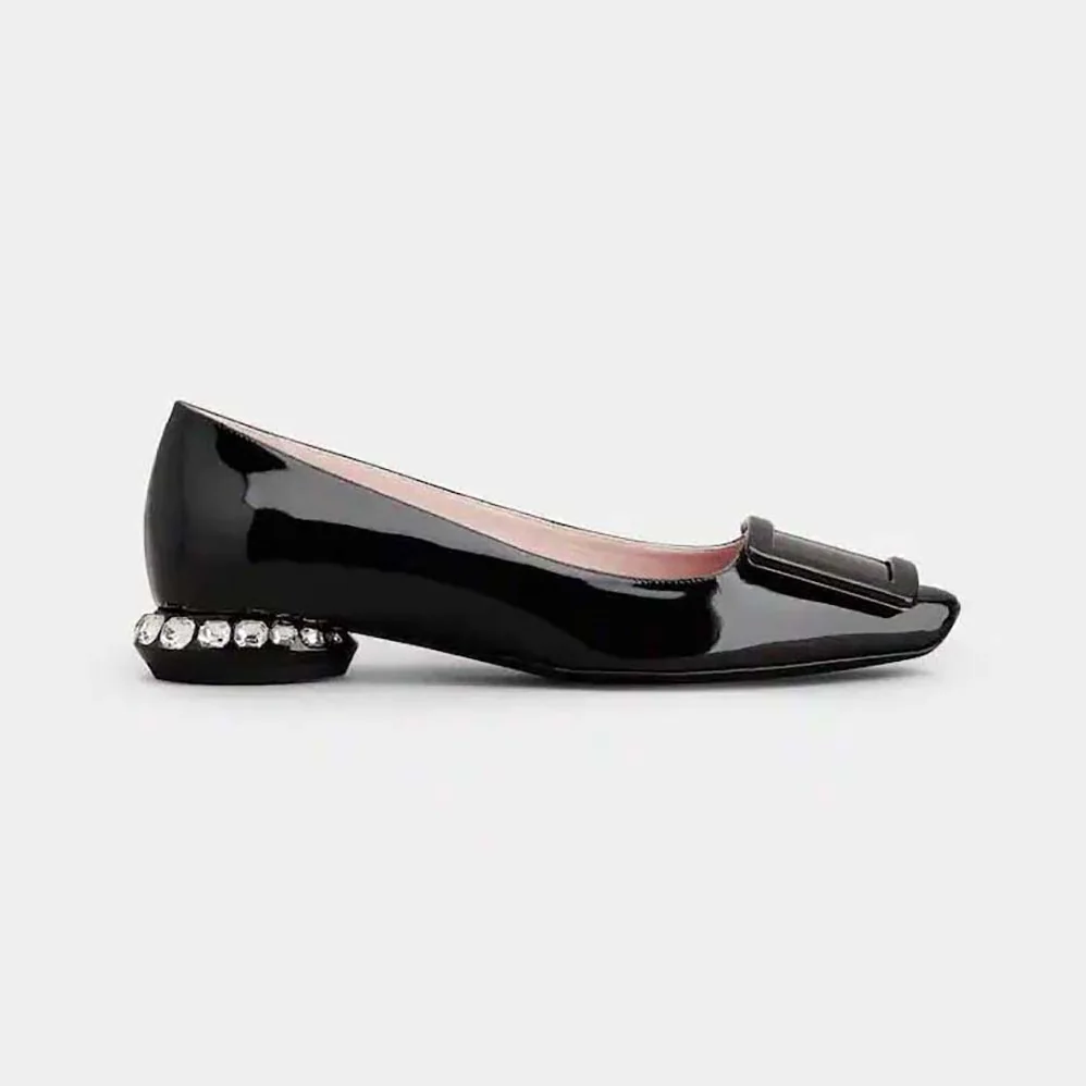 Roger Vivier Strass Heel Covered Buckle Ballerinas in Nappa Leather for Women in Black Roger Vivier Strass Heel Covered Buckle Ballerinas in Nappa Leather for Women in Black