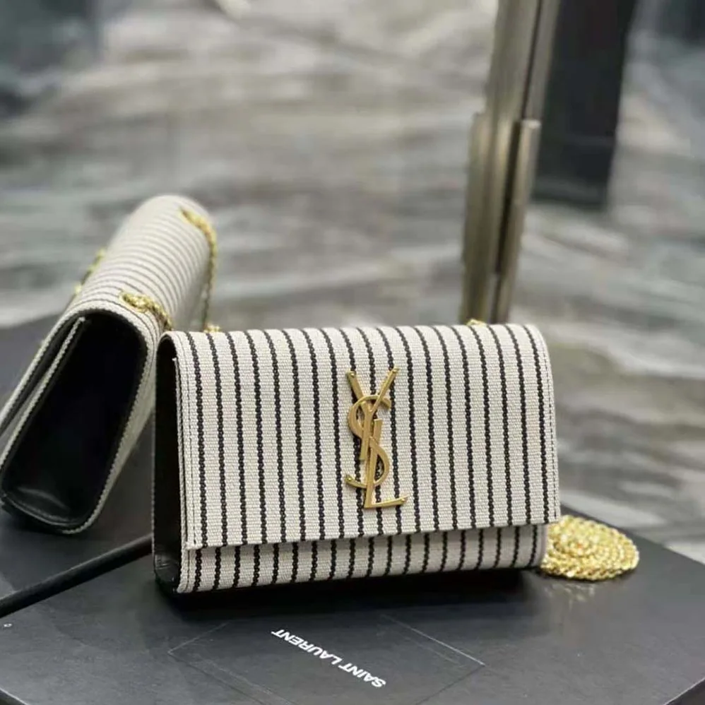 Saint Laurent YSL Kate Small Chain Bag in Canvas and Smooth Leather for Women