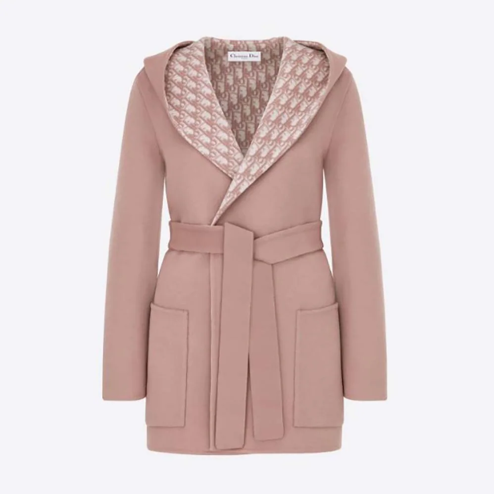 Dior Cropped Coat with Hood and Belt Rose Des Vents Double for Women in Sided Wool Dior Cropped Coat with Hood and Belt Rose Des Vents Double for Women in Sided Wool