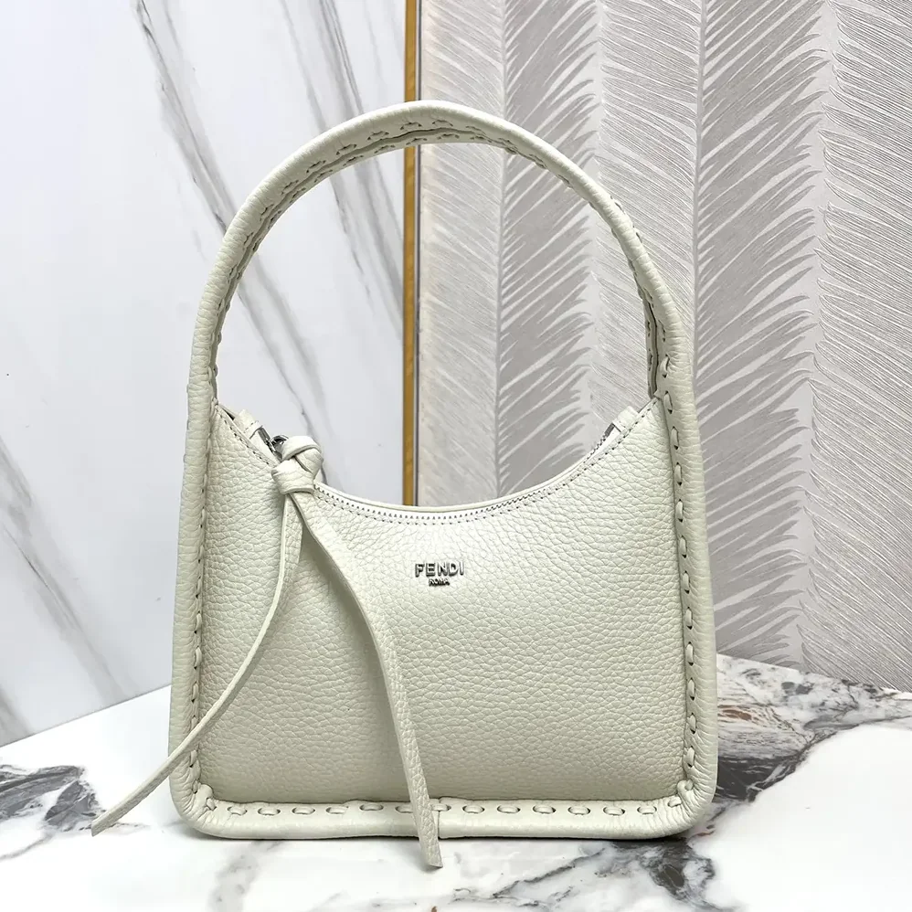 Fendi Mini Fendessence Small Ice White Selleria Bag with 264 Hand for Women in sewn Topstitches
