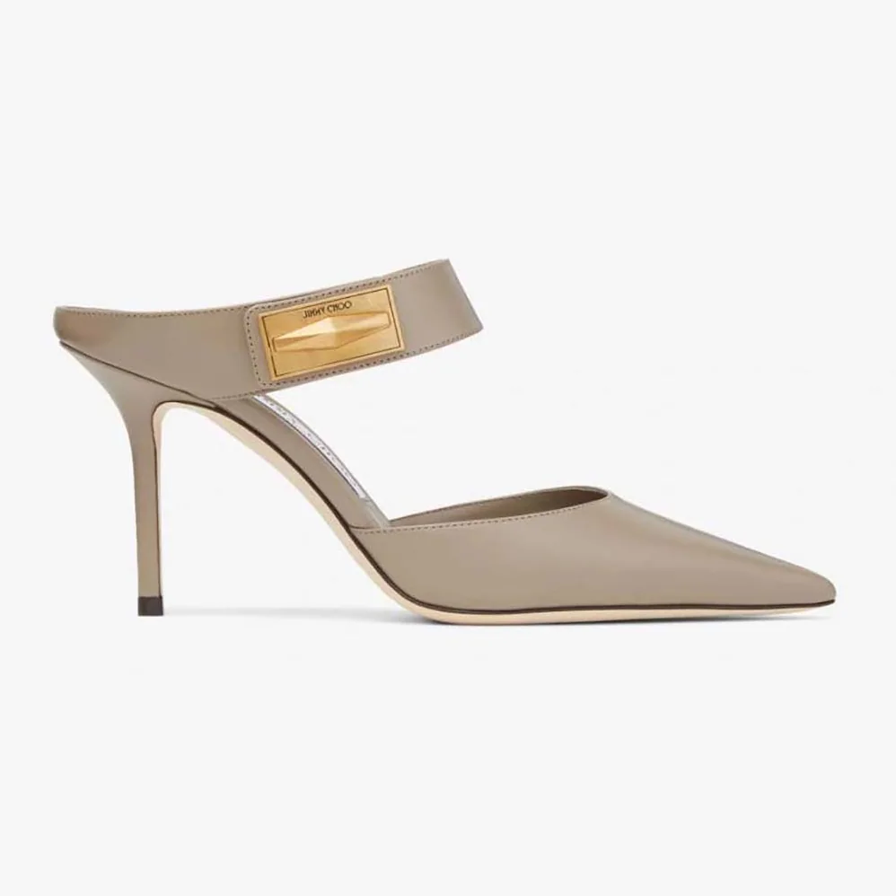 Jimmy Choo Nell Mule 85 Taupe Calf Leather Mules for Women