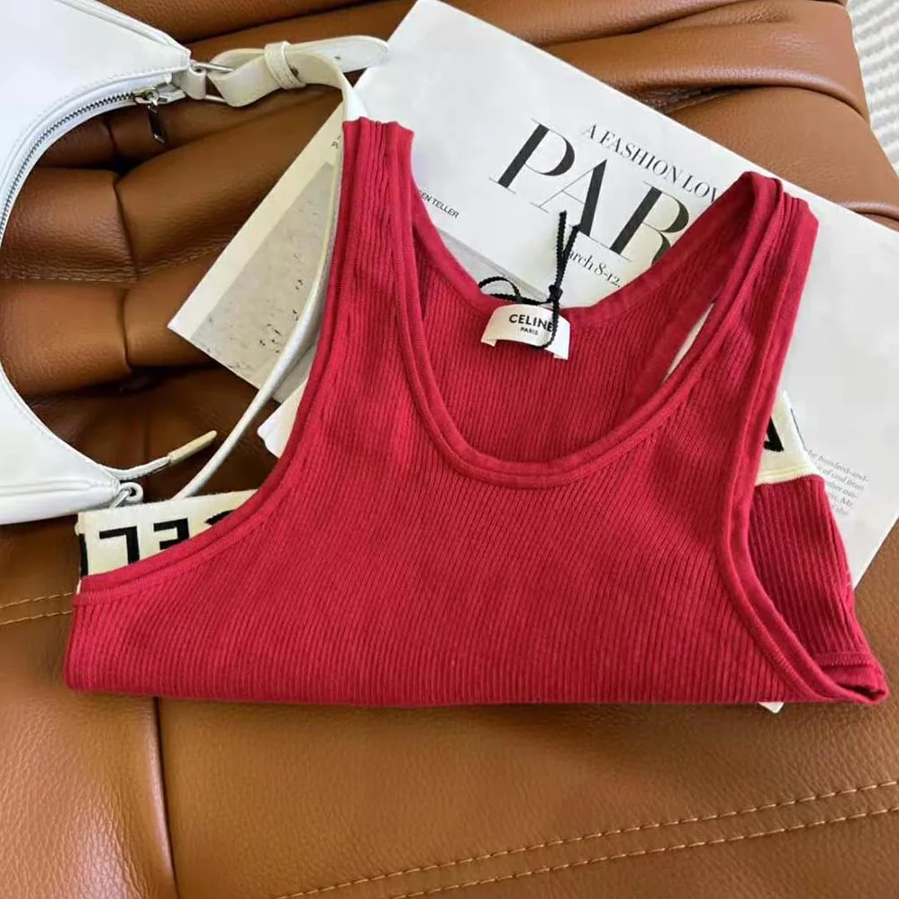 Celine Athletic Knit Bra Top for Women in Red Celine Athletic Knit Bra Top for Women in Red