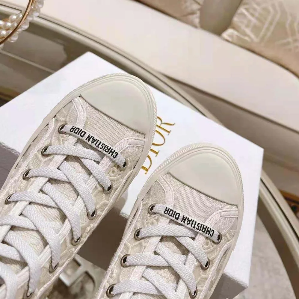 Dior Walk'N'Dior High-Top Sneaker White Macramé Embroidered Cotton for Women