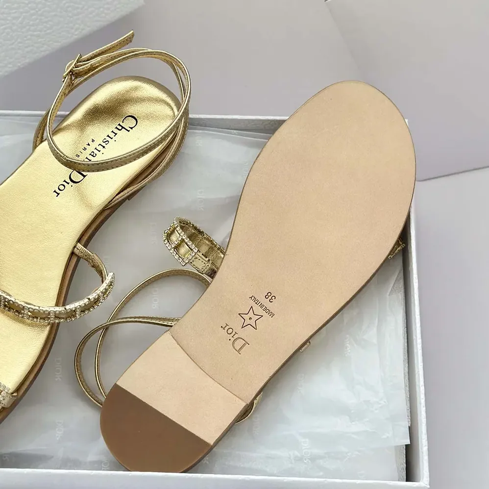 Dior Diorissime Sandal Gold-Tone Laminated Lambskin and Silver for Women in Tone Strass