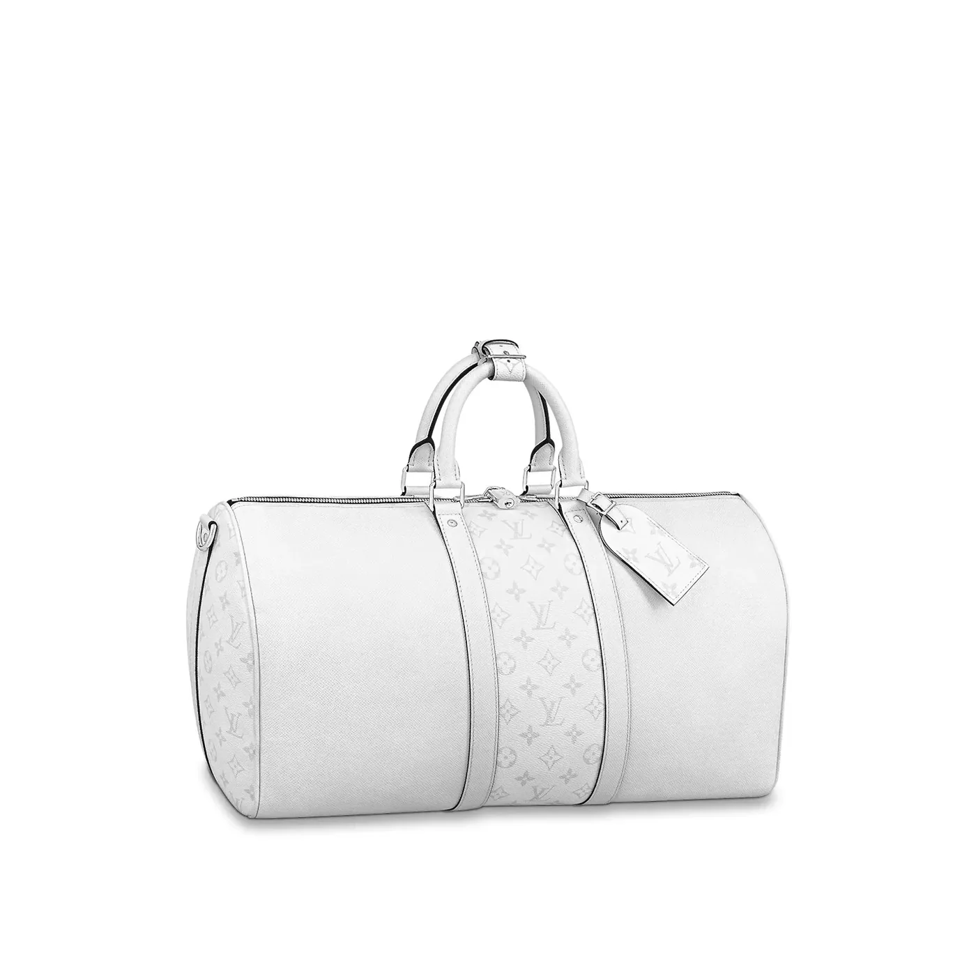 Louis Vuitton Keepall Bandouliere 50 Travel Bag in White Black Hardware Louis Vuitton Keepall Bandouliere 50 Travel Bag in White Black Hardware