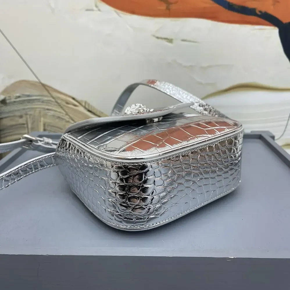 Versace La Medusa Metallic Mini Bag for Women in Silver Versace La Medusa Metallic Mini Bag for Women in Silver