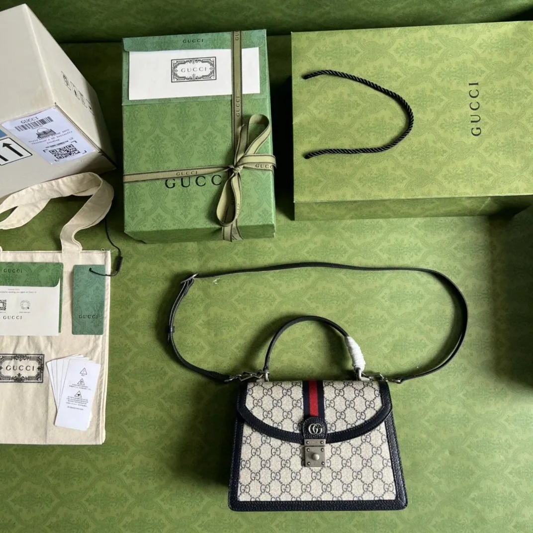Gucci Ophidia Small Top Handle Bag / Beige Supreme Canvas Silver Hardware Gucci Ophidia Small Top Handle Bag / Beige Supreme Canvas Silver Hardware