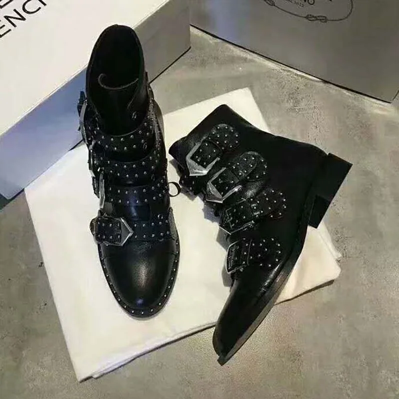 Givenchy Shoes Elegant Studs Flat Ankle Boots for Women in Black