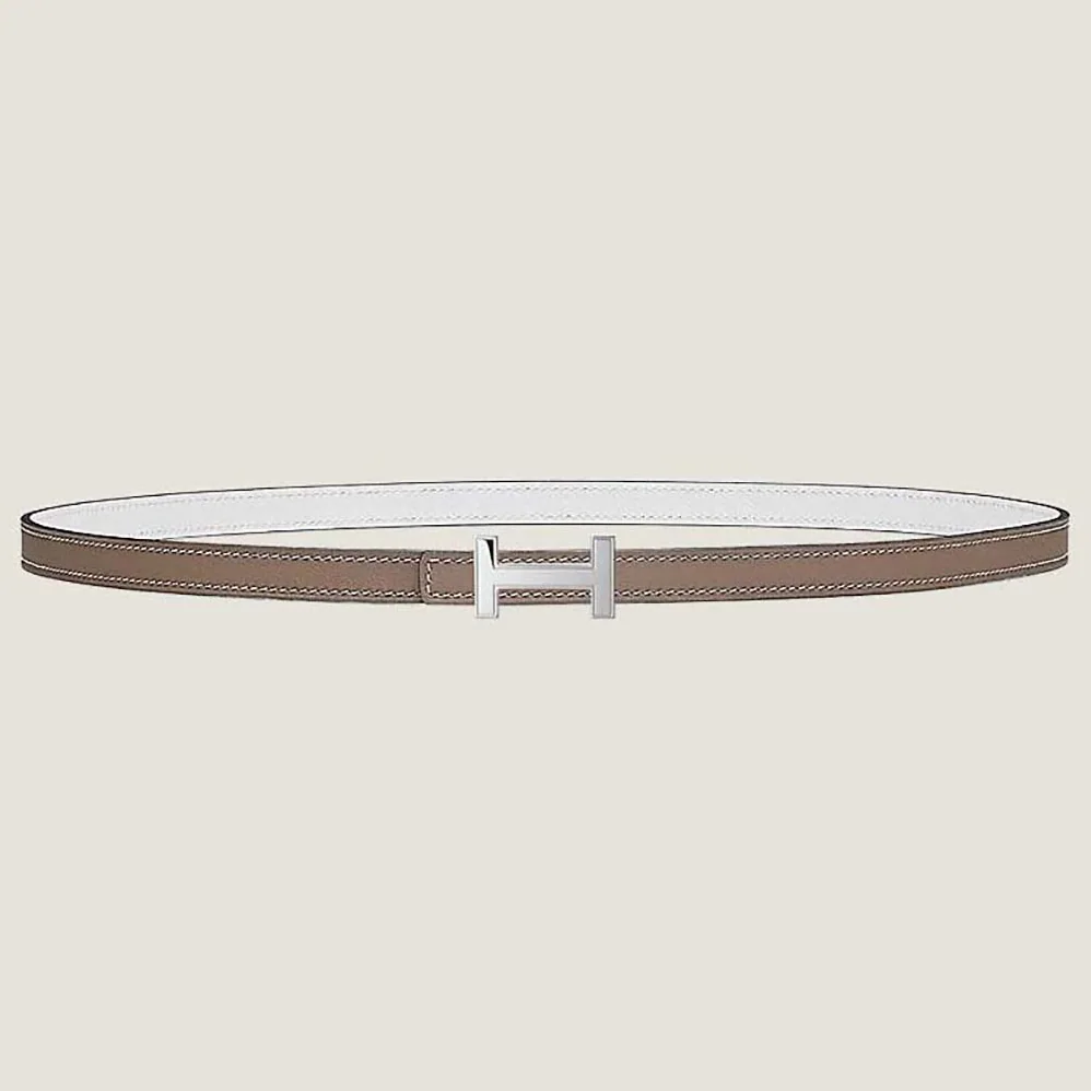 Hermes Focus Belt Buckle & Reversible Leather Strap 13 mm for Women in Silver/Brown