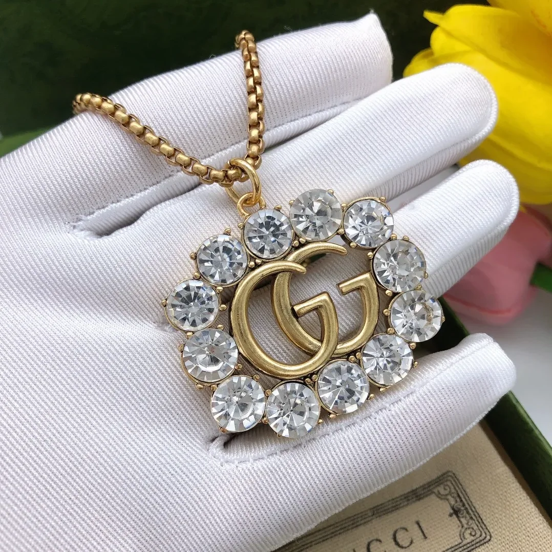 Square Crystal Necklace Gold