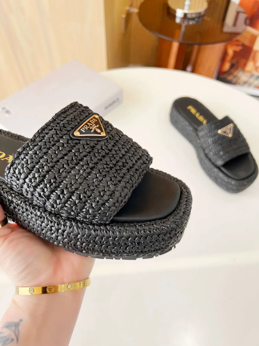 Prada Crochet Flatform Slides Black Prada Crochet Flatform Slides Black