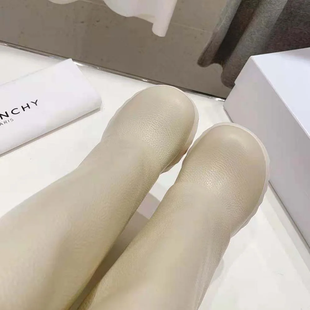 Givenchy Shark Lock Biker Boots in Grained Leather for Women in Beige