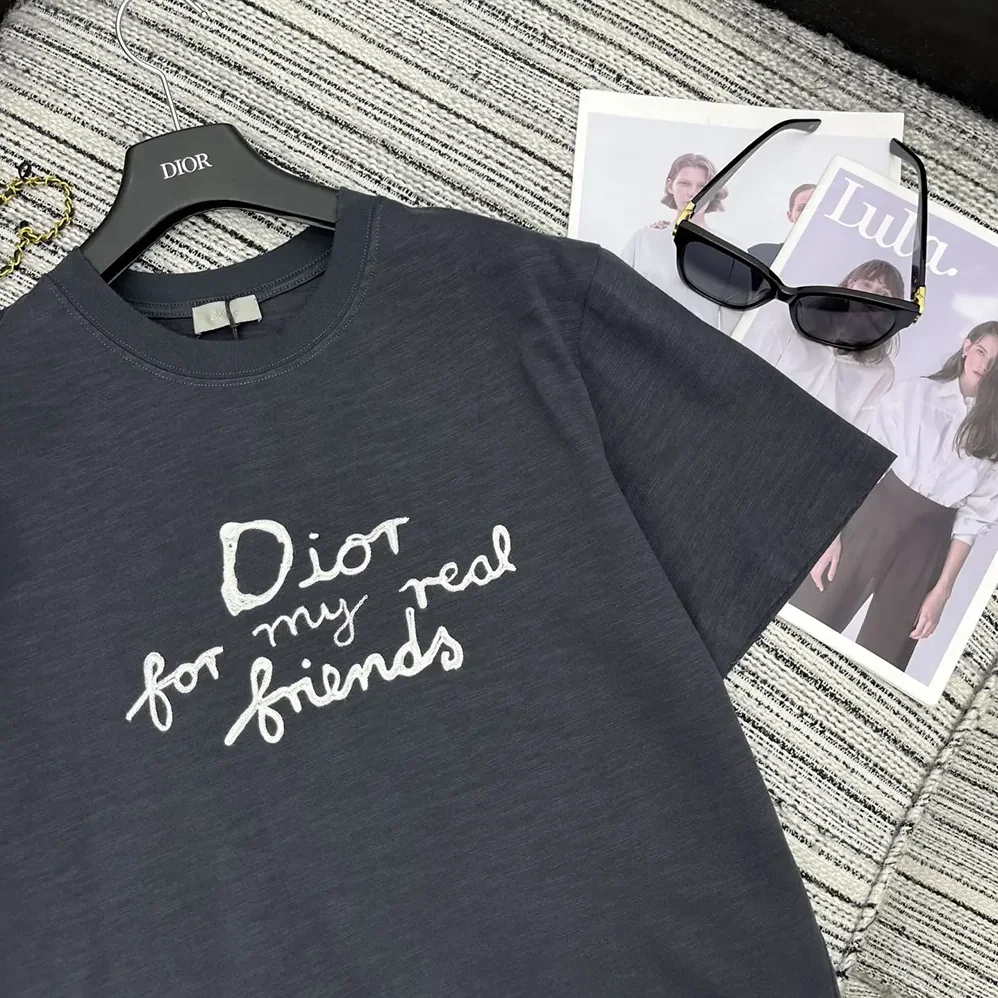 Dior DIOR AND HYLTON NEL T-Shirt Relaxed Fit Navy Blue Cotton Jersey for Women Dior DIOR AND HYLTON NEL T-Shirt Relaxed Fit Navy Blue Cotton Jersey for Women