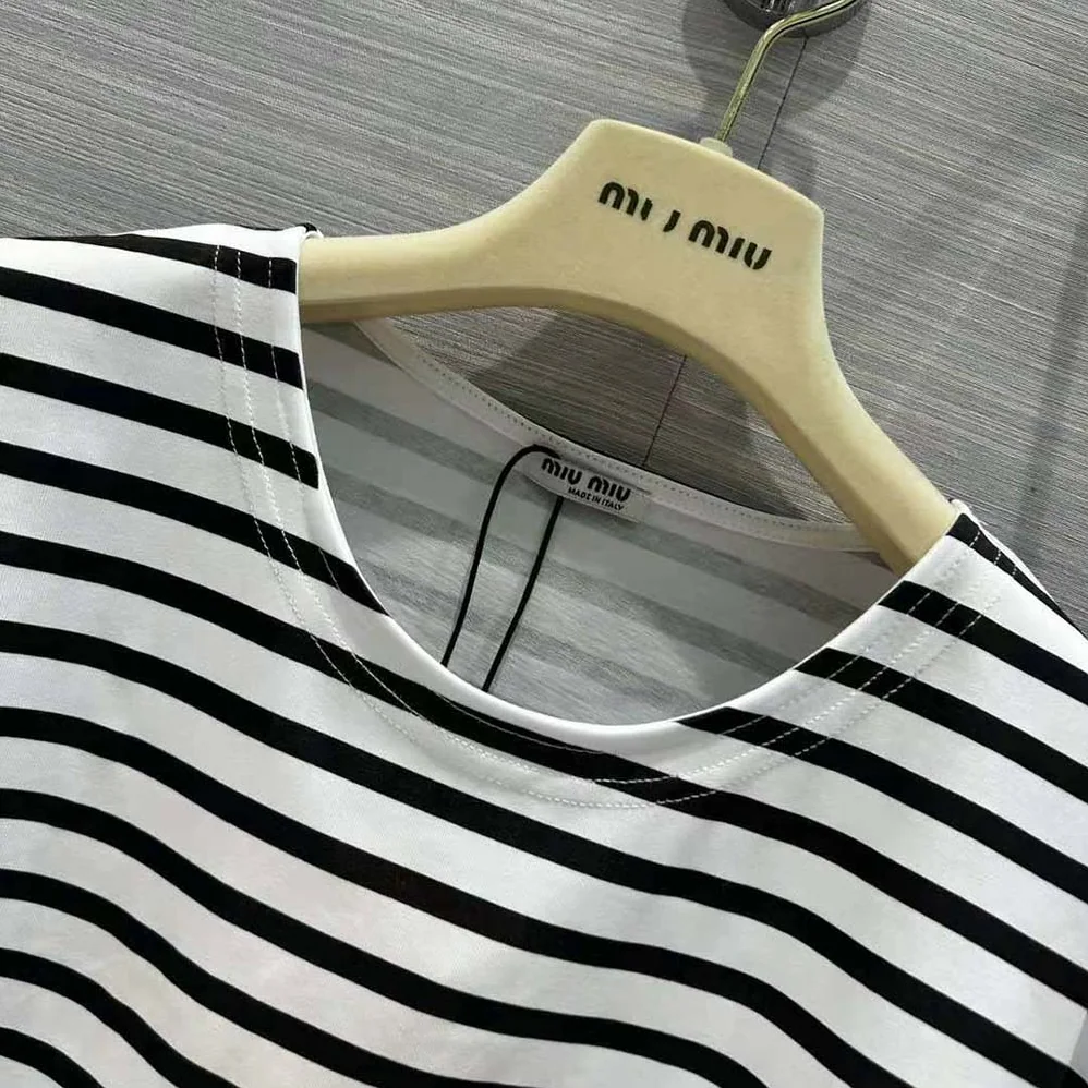 Miu Miu Cotton T-shirt with Printed Logo for Women in Black Miu Miu Cotton T-shirt with Printed Logo for Women in Black