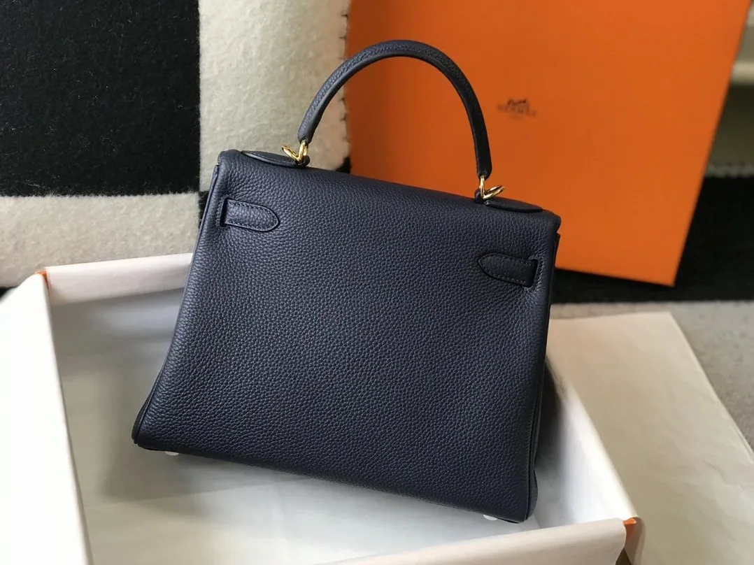 Hermes Kelly 32 Taurillon Clemence Blue Nuit Bag