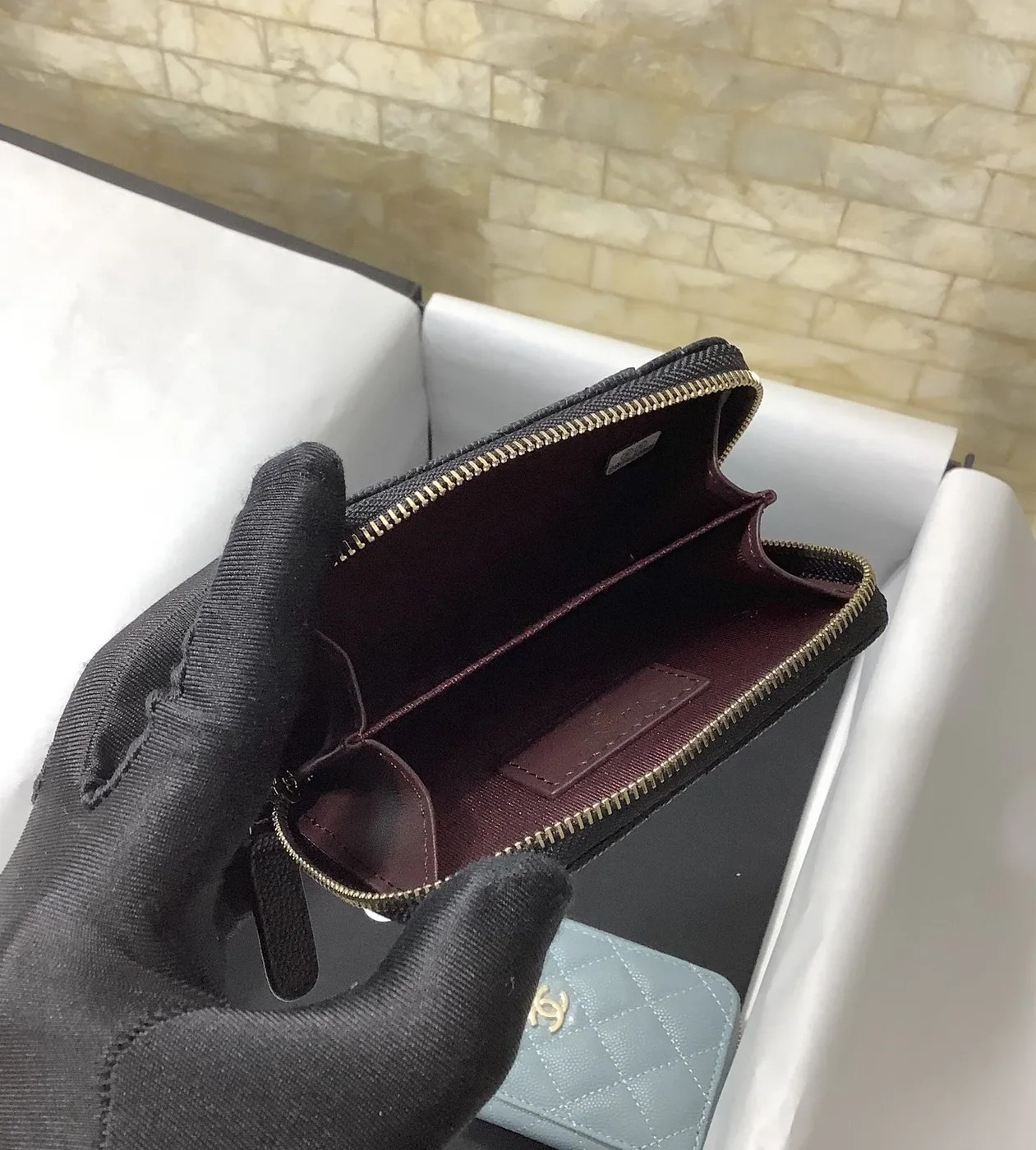 Chanel CO-CO Small Card Holder Wallet Black Gold Hardware /