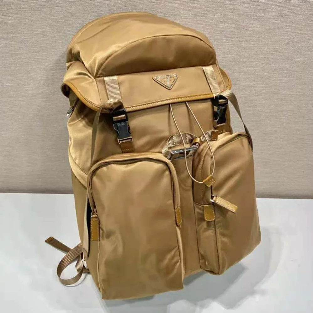 Prada Re-Nylon and Saffiano Leather Backpack for Women in Brown