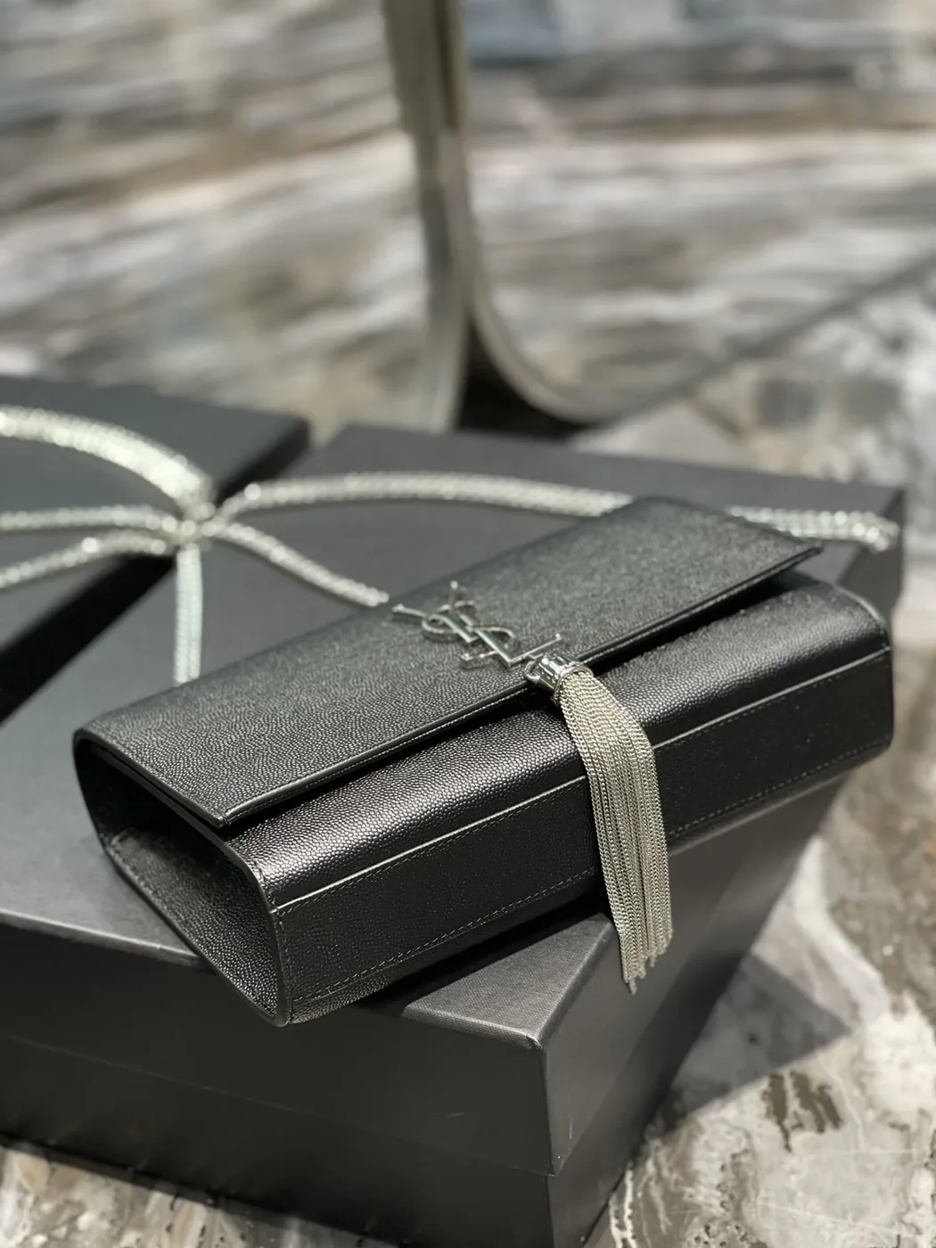 Saint Laurent Kata Medium Chain Bag Black With Tassel in YSL Saint Laurent Kata Medium Chain Bag Black With Tassel in YSL