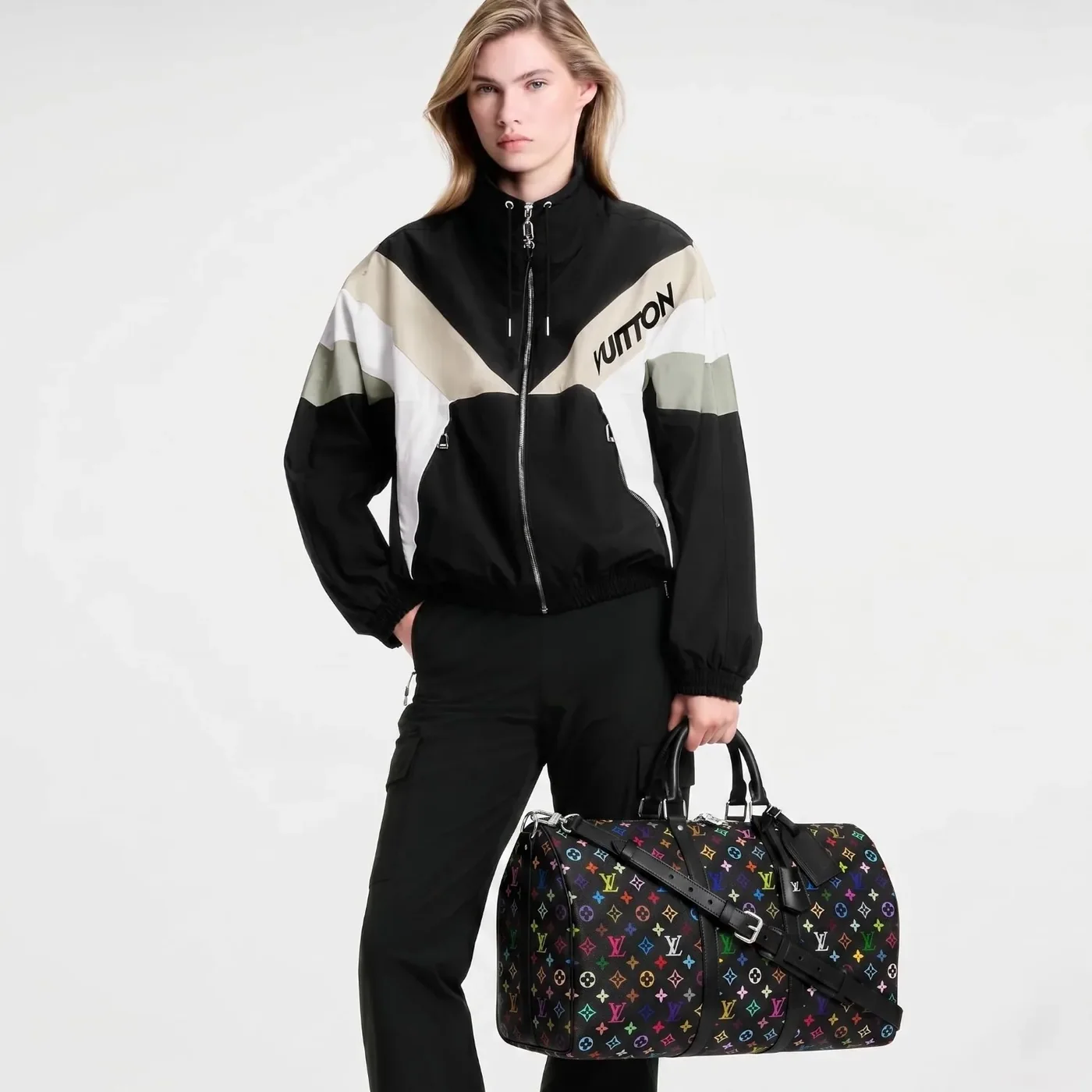 Louis Vuitton LV x TM Keepall Bandouliere 50 Travel Bag in Multicolore Black Silver Hardware Louis Vuitton LV x TM Keepall Bandouliere 50 Travel Bag in Multicolore Black Silver Hardware