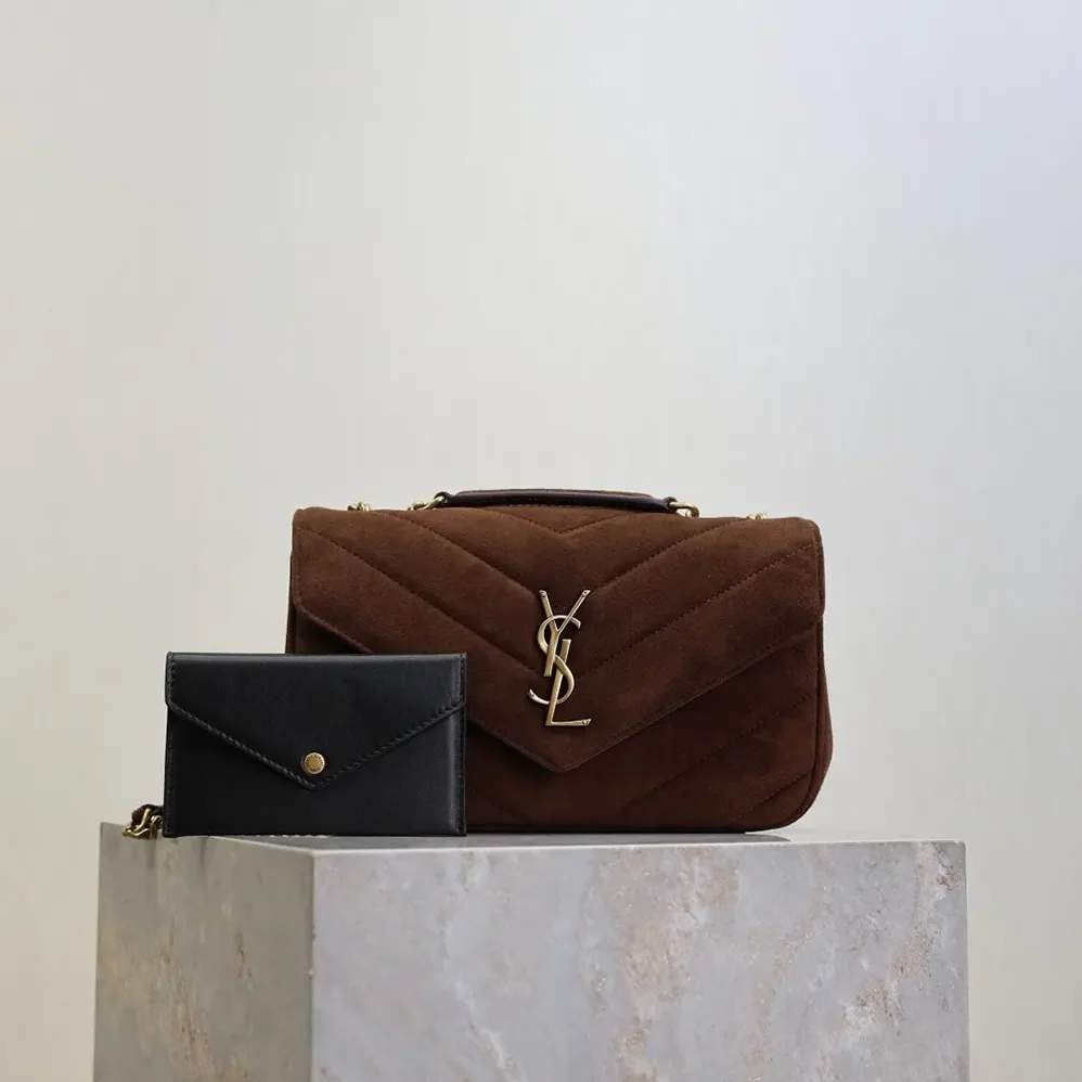 Saint Laurent YSL Loulou Small In Matelassé Suede for Women in Brown