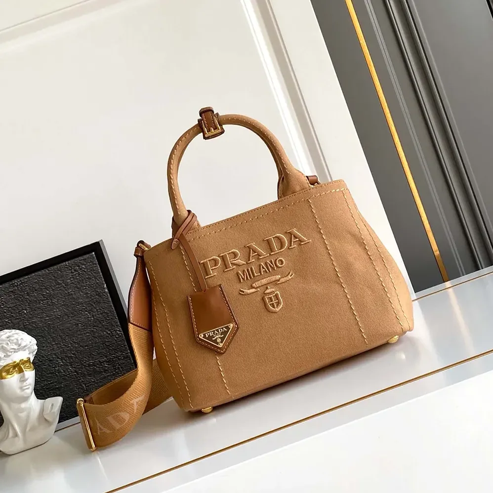 Prada Jardinière Small Cotton Canvas Handbag for Women in Brown