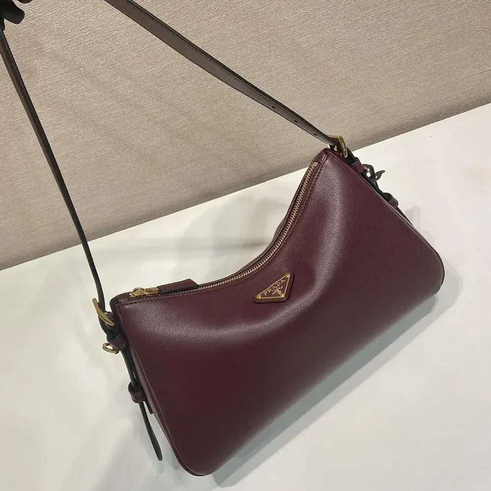 Prada Aimée Medium Leather Shoulder Bag for Women in Maroon