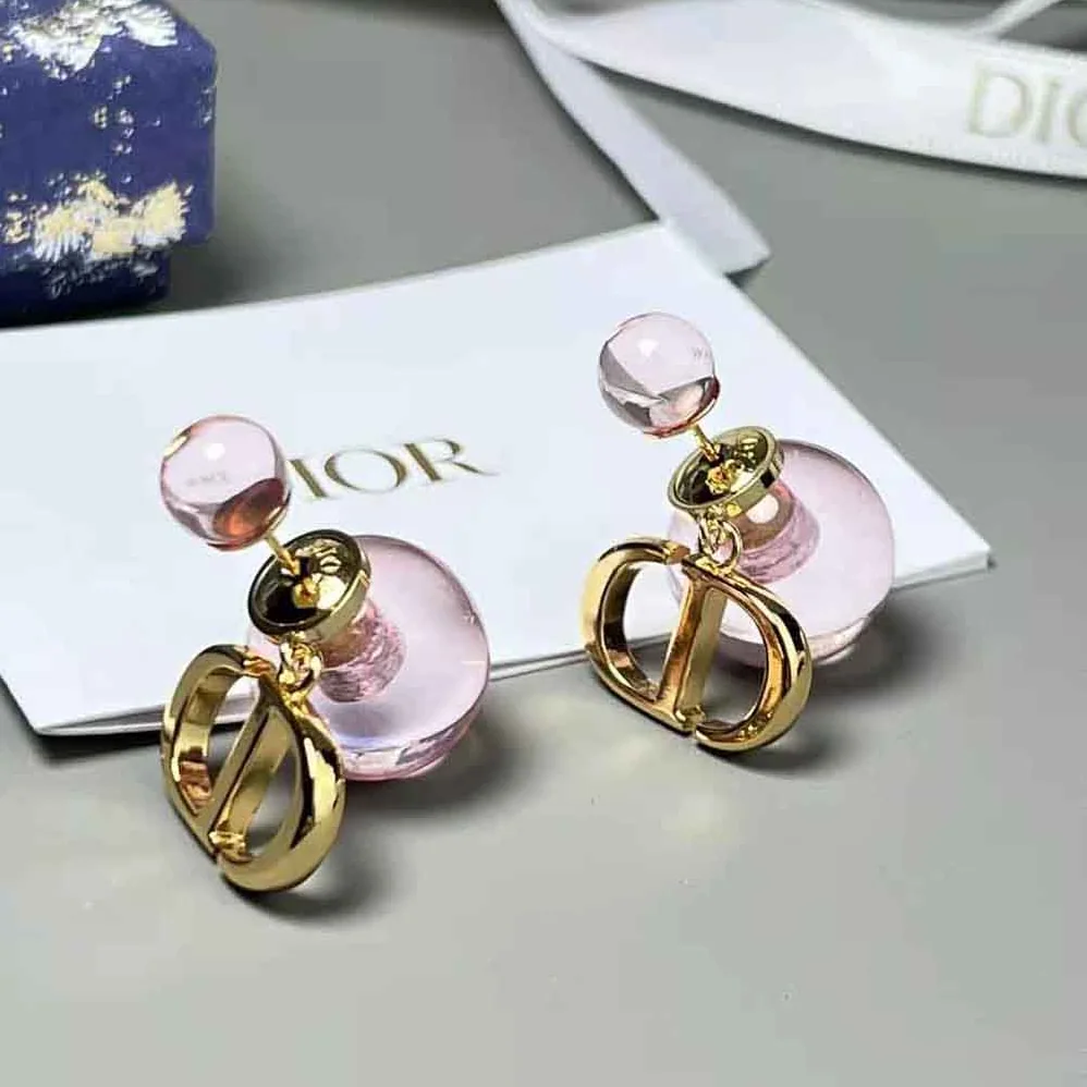 Dior Tribales Earrings Gold-Finish Metal and Light Pink Transparent Resin Pearls for Women Dior Tribales Earrings Gold-Finish Metal and Light Pink Transparent Resin Pearls for Women
