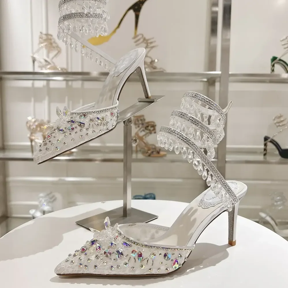 Rene Caovilla Chandelier White Pump 80 for Women Rene Caovilla Chandelier White Pump 80 for Women