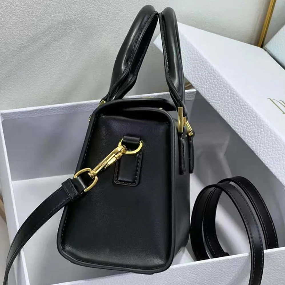 Dior Small Boston Bag Black Box Calfskin for Women