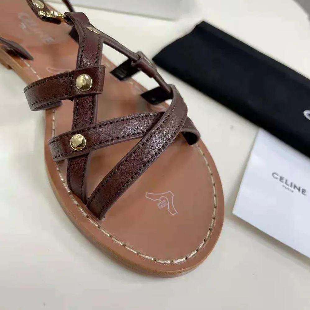Celine Taillat Triomphe Sandal in Vegetable for Women in Tanned Calfskin