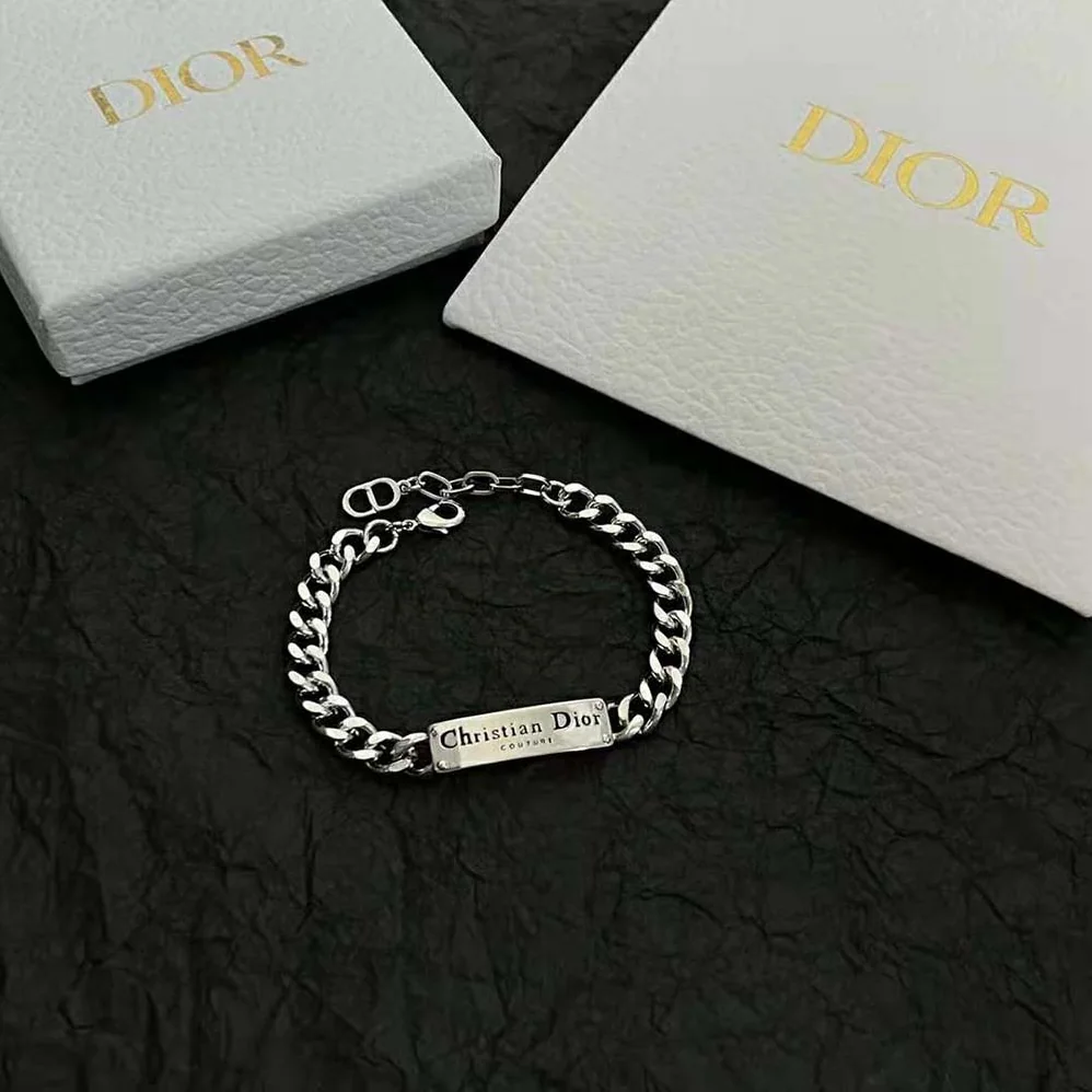 Dior Christian Dior Couture Chain Link Bracelet Silver for Men in Finish Brass