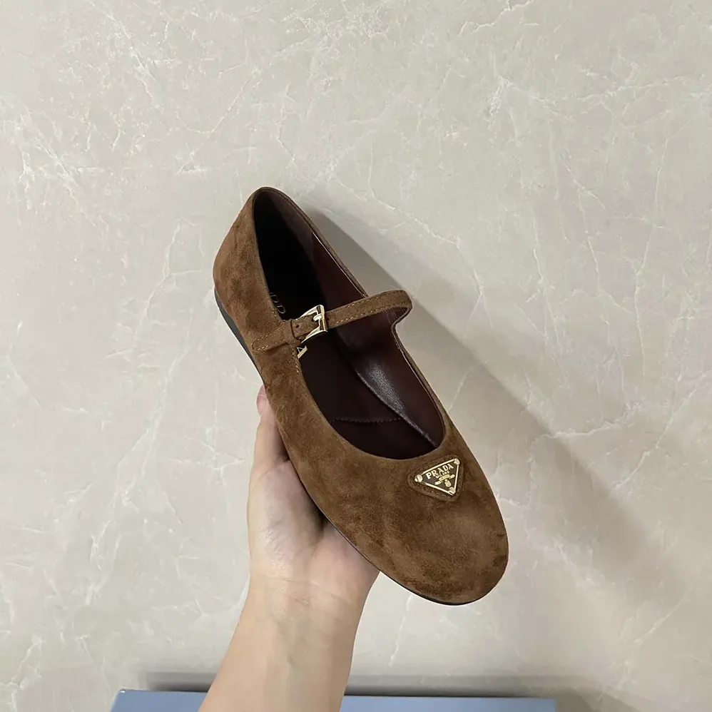 Prada Suede Ballerinas for Women in Brown Prada Suede Ballerinas for Women in Brown