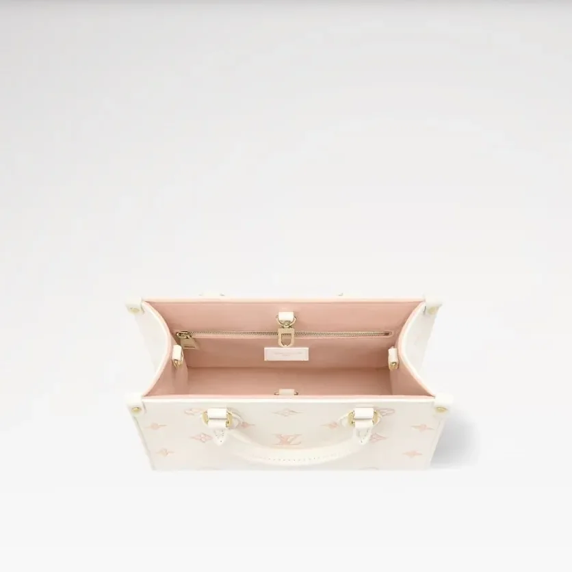 Louis Vuitton OnTheGo PM Tote Bag / Milky White/ Peach Gold Hardware