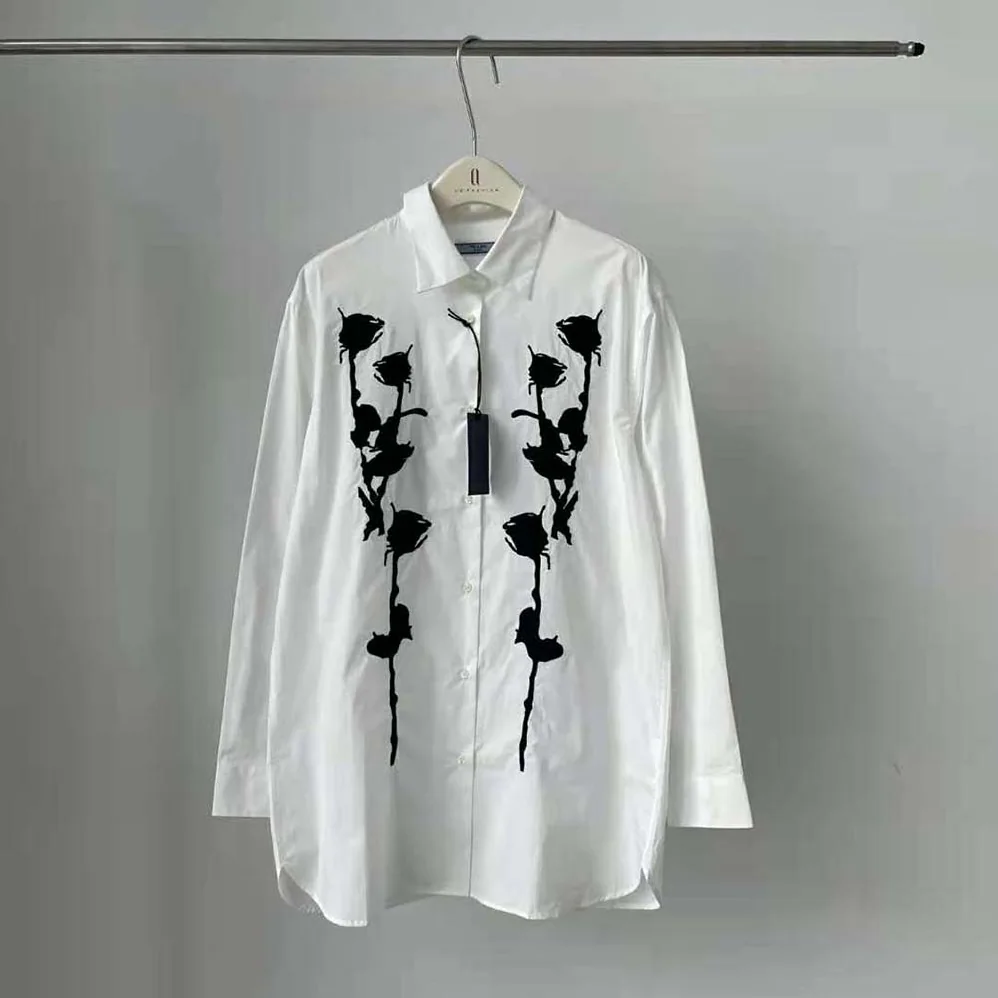 Prada Embroidered Poplin Shirt for Women Prada Embroidered Poplin Shirt for Women